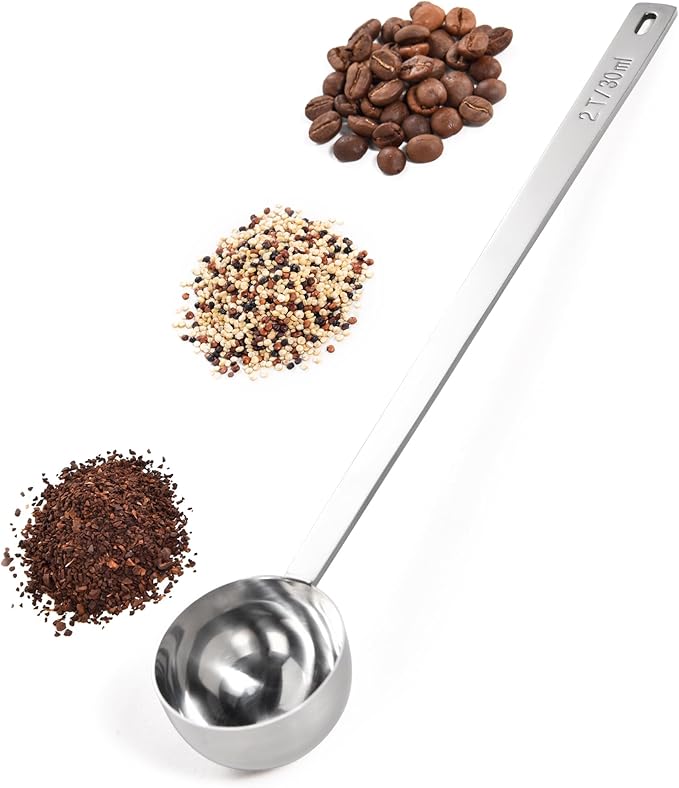 Doosu Metal 8.5in Long Handle Coffee Scoop for Ground Coffee (2 Tbsp) | Food-Grade 18/8 Stainless Steel Measuring Spoon, Tablespoon Scooper for Coffee Beans, Espresso, Protein Powders, Tea, Sugar