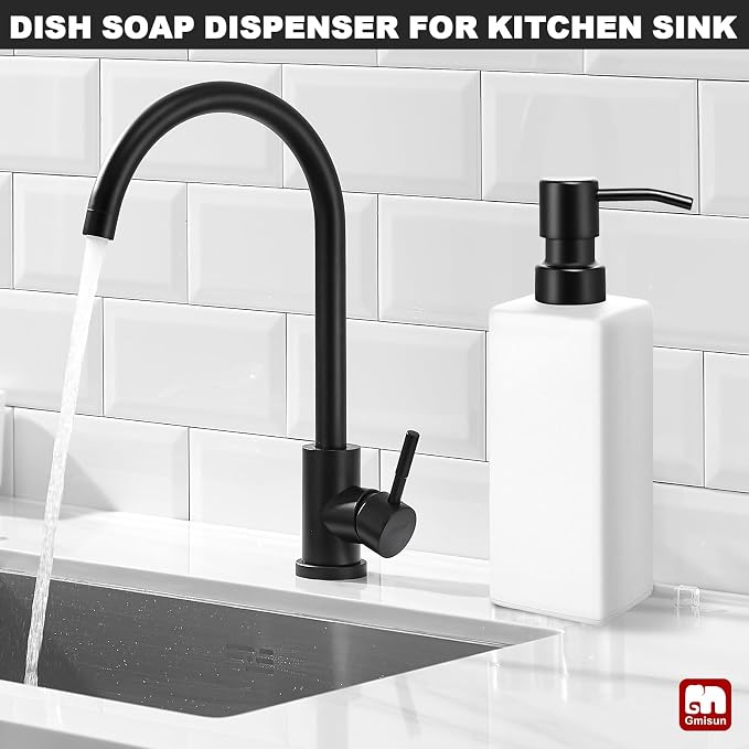 GMISUN White Soap Dispenser Bathroom, Hand Glass Soap Dispenser with Stainless Steel Pump, 12 fl oz/350ml Dish Dispenser for Kitchen, Modern Refillable Liquid Soap and Lotion Dispenser for Countertop