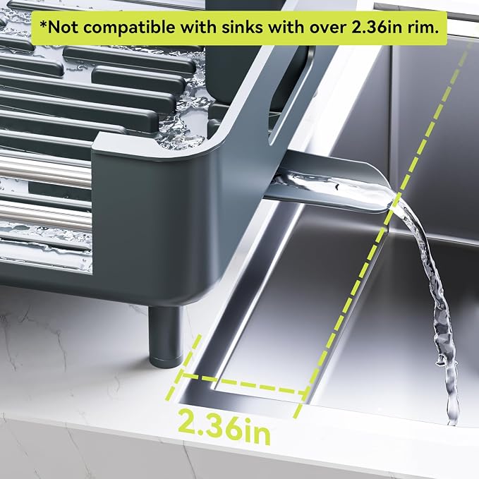 Urackify Extendable Stainless Dish Drying Rack for Kitchen Counter | 13.78"W x 18.7"L, Foldable Drainboard for Space Saving, Knife and Utensil Holder, Fast-draining Spout, Dark Slate Teal