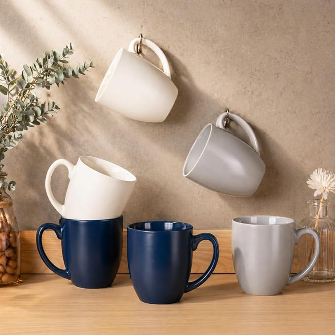 AmorArc 16 oz Coffee Mugs Set of 6, Large Ceramic Coffee Cups Set | Classic Coffee Mugs Set for Men,Women,Tea/Latte/Cappuccino/Cocoa. Dishwasher&Microwave Safe