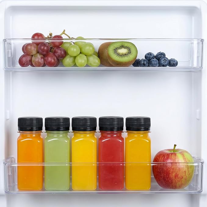 12pcs 2oz Plastic shot Juice Bottles with Caps, Sticker Labels | Reusable Clear Ginger Shot Bottles Bulk Beverage Containers for Juice, Milk and Other Beverages