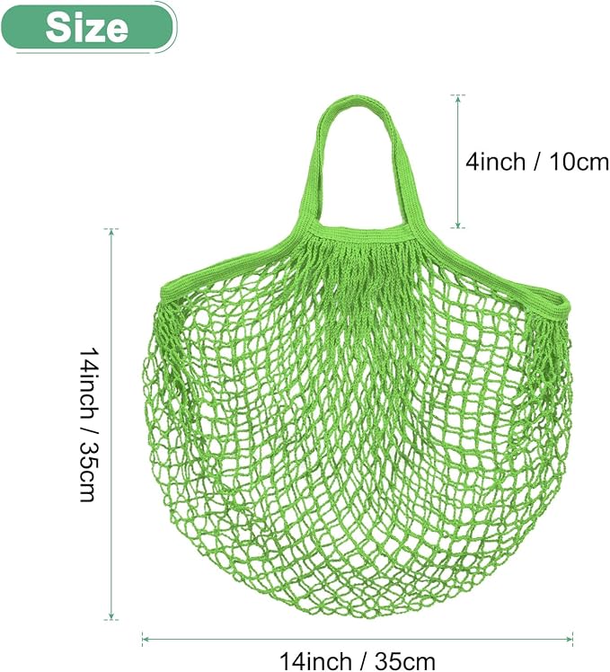 M METERXITY 1-Pack Cotton Mesh Bag, Reusable Washable Mesh Net String Grocery Bags, Reusable Produce Bags with Handle, Net Tote Bag for Fruits/Vegetables Shopping [Green, Short Handle]