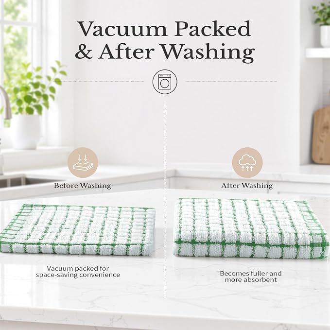 Homaxy 12 Pack Terry Kitchen Dish Cloths, 12"x12", Black/Grey/Green/Yellow | Super Soft and Absorbent Dish Rags, Quick Drying Reusable Dish Towels for Washing Dishes