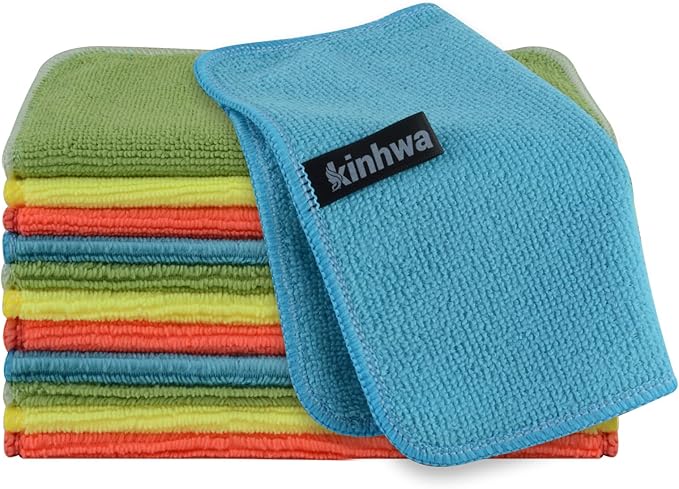 Dish Cloths with Scrub Side, Microfiber Dish Rags Kitchen Washcloths | Absorbent dish cloths for washing dishes with scrubber side Quick dry kitchen wash cloths and dish rags 12 Pack 7Inch Mixing