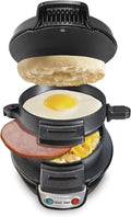 Hamilton Beach Breakfast Sandwich Maker with Egg Cooker Ring | Perfect for English Muffins, Croissants, Mini Waffles | Customizable & Fast | PFAS-Free | Black | 25477MN