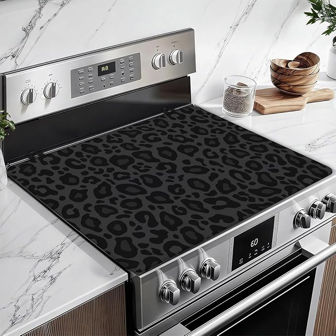 Black Leopard Stove Top Covers for Electric Stove, Electric Gas Stove Pad Heat Resistant Range Cooktop Protector for Home Decor Kitchen 28"x20"