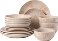 Gibson Home Admiral Hall Plates and Bowls Set, 16-Piece Floral Dinnerware Set, Pink Stoneware Dish Set, Dinner Plates, Salad Plates, Pasta Bowls & Cereal Bowls
