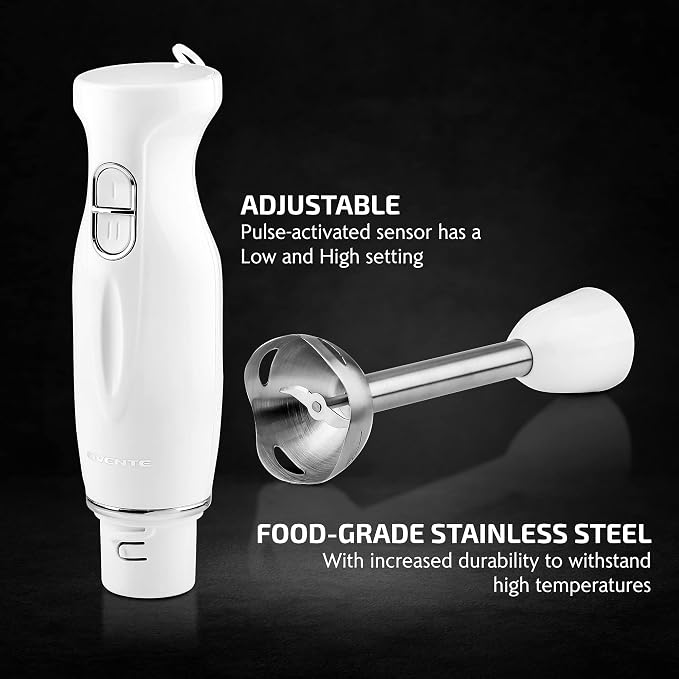 OVENTE Electric Corded Hand Blender, 300W with 2 Mixing Speeds White HS560W | Handheld Immersion Stick Mixer with Stainless Steel Blades for Smoothies, Purees & Baby Food