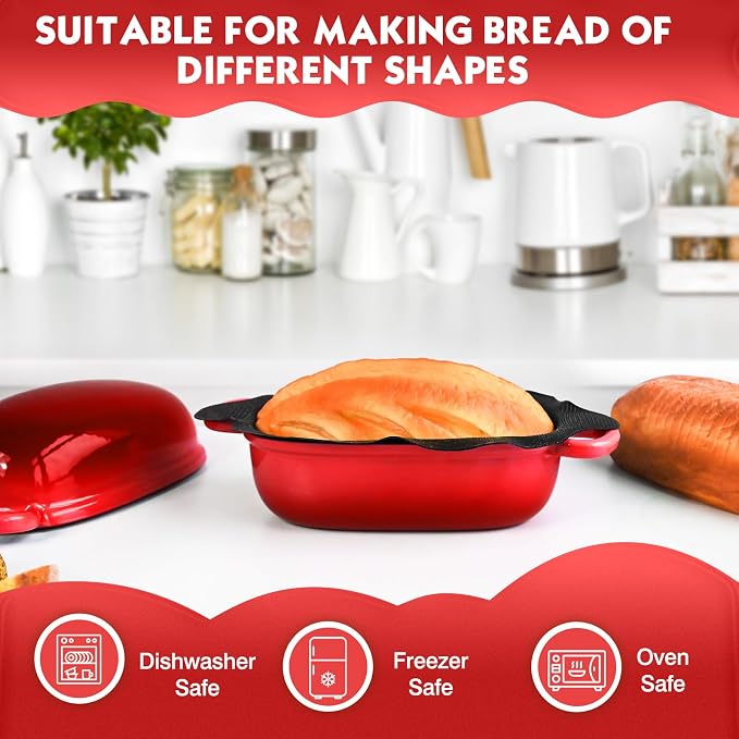Dutch Oven，2.5QT Bread Pans with Silicone Liner for Bread Baking | Cast Iron Loaf Pan with Perforated Non-Stick Silicone Liner，with Lid，loop handles，for Homemade Breadmaking，oven safe