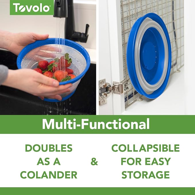 Tovolo Microwave Splatter Cover for Food, Small (Blue) - Collapsible & Vented Silicone Splatter Guard Lid - Microwave Plate & Dish Cover with Handle - BPA-Free Kitchen Gadget for Meal Prep
