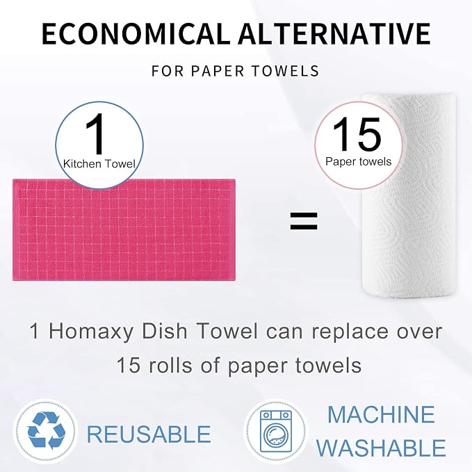 Homaxy 100% Cotton Terry Kitchen Towels, 6 Pack, Rose Red | Ultra Soft and Absorbent Dish Towels for Kitchen, Suitable for Drying and Washing Dishes