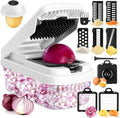 Yusshn Vegetable Chopper, 12-in-1 Food Veggie Chopper Cutter with Container | 7 Sharp Blades Dice, Slice, Shred and Grate for Salads, Onions and Meal Prep, with a Non-Slip Base and Drain Basket