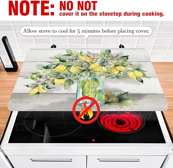 Lemon Stove Top Cover for Electric Stoves,Spring Summer Colorful Farmhouse Stove Top Cover for Kitchen Decor,Heat Resistant Cooktop Protector Mat,Non-Slip Washable Dish Drying Mat 28"x20"