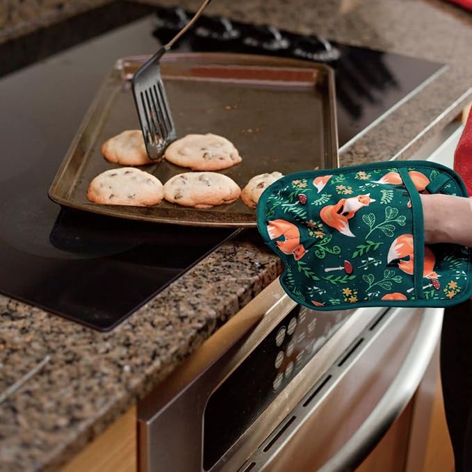 Pot Holders Set of 2 Heat Resistant 480℉ Kitchen 100% Cotton | Comfortable Lining Printing Fox Flower Women Men Home Cooking Baking Microwave BBQ Gift(fox flower)