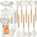 33Pcs Kitchen Utensils Set Silicone Cooking Utensils Set with Wooden Handle | Heat-Resistant, Dishwasher Safe, BPA-Free Silicone Kitchen Utensil Set with Wooden Handles & Holder for Nonstick Cookware