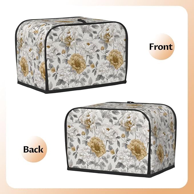2 Slice Toaster Cover Rustic Flower Peony Floral Dust Proof Washable Kitchen Appliance Cover with Pocket, Oxford Fabric Countertop Toaster Protector for Standard Toasters Small Appliances