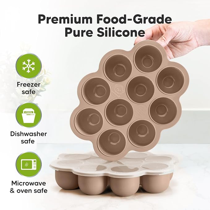 KeaBabies Silicone Food Freezer Trays with Lid, 2oz x 10 Pods (Chai Latte) | Baby Food Storage Containers, Easy Puree Meal Prep, Breast Milk Silicone Freezer Molds, Dishwasher, Microwave Safe, BPA-Free