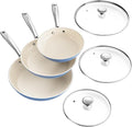 Redchef Nonstick Cookware Sets, Ceramic Frying Pan Set with Tempered Glass Lids, Non Stick Cooking Set, Dishwasher & Oven Safe, Induction Safe, Compatible with All Cooktops, Blue (8", 9.5", 11")