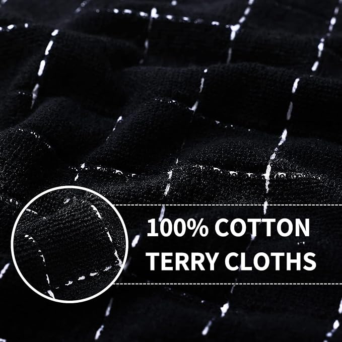 Homaxy 100% Cotton Terry Kitchen Towels, 6 Pack, Black | Ultra Soft and Absorbent Dish Towels for Kitchen, Suitable for Drying and Washing Dishes