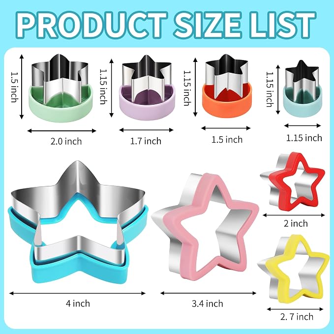 laxizar 8 Pcs Star Cookie Cutters Set Stainless Steel Biscuit Cutter
