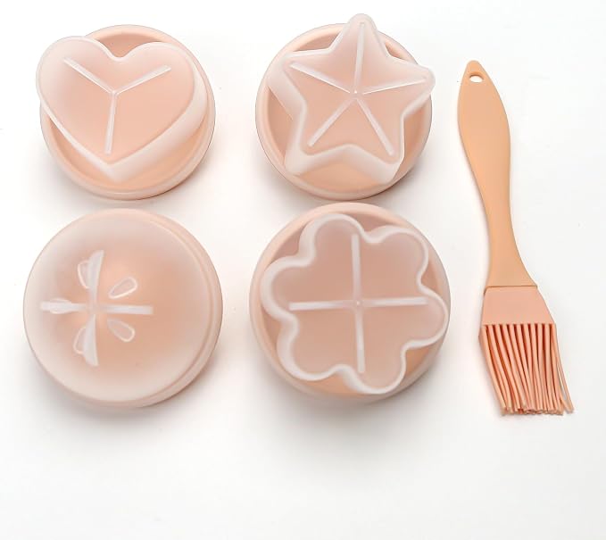 Cute Set of 4 Egg Cooking Pods Mold Boiled Pink Microwave and Stovetop Hard Boiled, Soft Boiled Holder Poacher Cups, Jello Cups with Lids, Square Shaper Fun Cookery Kitchen Gadgets (including oil brush)