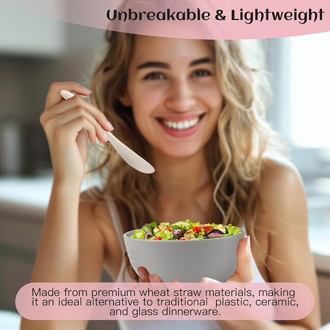Unbreakable Wheat Straw Dinnerware Sets, Plastic Plates and Bowls Sets Alternative 20 PCS, Microwave & Dishwasher Safe Dish Set for Kitchen, Camping, Kids, Apartment, Lightweight(Grey Stone)