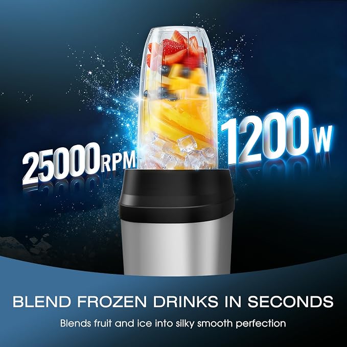 Nahida Blender for Smoothies, 1200W Smoothie Blender for Ice Crushing, Blenders with (2) 6-Fin Blades, Personal Blenders for Kitchen with 23oz, 32oz, 37oz Easy Go Cups for Juices, Silver