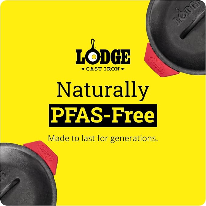 Lodge Cast Iron Dutch Oven 5 Quart - Loop Handle Cooking Vessel - Even Heat Retention - Oven-Safe, Versatile Pot - Handle Holders Included