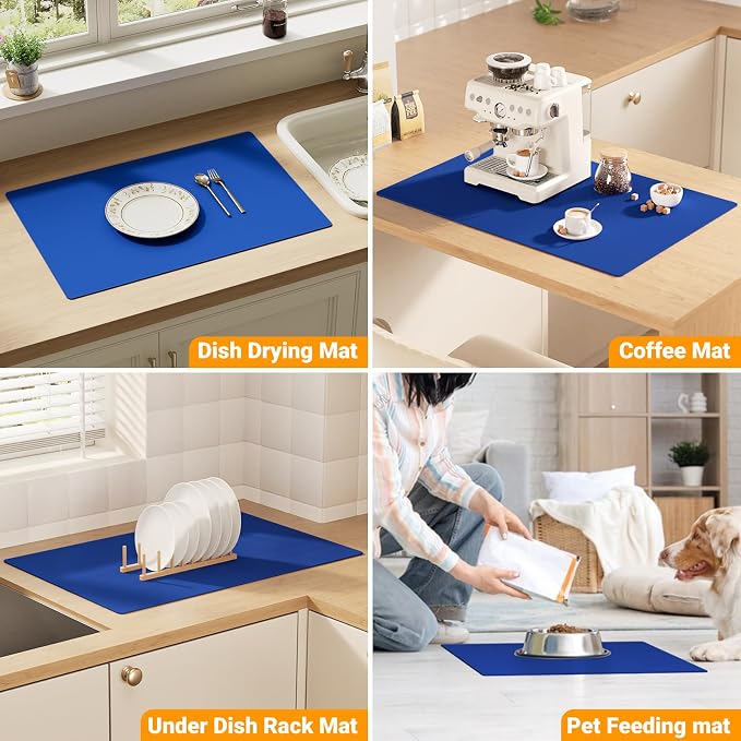 2-Pack Silicone Counter Mats 24”x16”, Blue | 1.5mm thick silicone counter protector, heat resistant & non-slip. Works for air fryer, hot pots, pans and coffee maker.