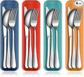 4 Pack Travel Silverware Set with Case for Lunch,Red | Reusable Utensils with Case, Portable Flatware, Camping Cutlery, Fork Spoon Knife, for Work School, Dishwasher Safe
