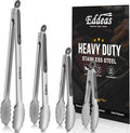 EDDEAS Tongs For Cooking - Heat Resistant 600 Degrees Metal Kitchen Tongs, Heavy Duty Stainless Steel Tongs - Perfect for Food, BBQ Set of 4, 7-9-12 &14 inch Grey