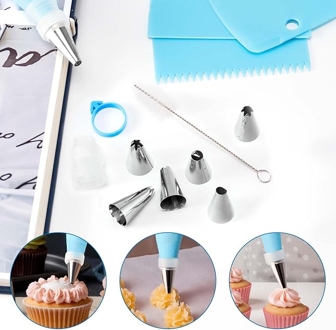 Piping Bags and Tips Set, Reusable Cake Decorating Kit | Beginner-Friendly for Home Bakers Using Icing Bags and Tips to Frost Cakes, Cupcakes, Cookies, Pastries and Desserts at Home