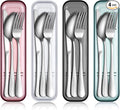 4 Pack Travel Silverware Set with Case for Lunch,Clear | Reusable Utensils with Case, Portable Flatware, Camping Cutlery, Fork Spoon Knife, for Work School, Dishwasher Safe