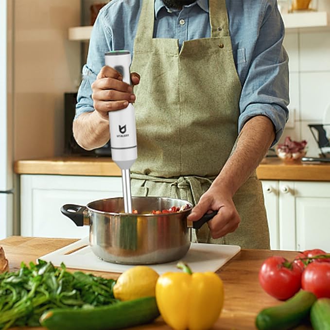 UTALENT Cordless Hand Blender with whisk for Smoothies, Milkshakes & Soups | Variable speed immersion blender, Pure Copper Winding Brushless Motor, USB-C rechargeable, Long-lasting, Ice crush blade