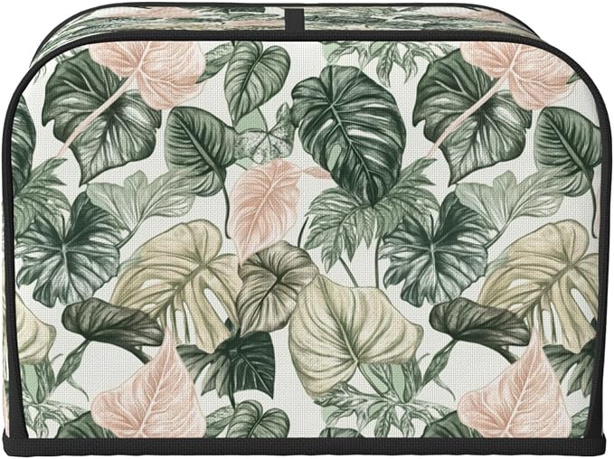 4 Slice Toaster Cover Tropical Leaf Pattern Dust Proof Washable Kitchen Appliance Cover with Pocket, Oxford Fabric Countertop Toaster Protector for Standard Toasters Small Appliances