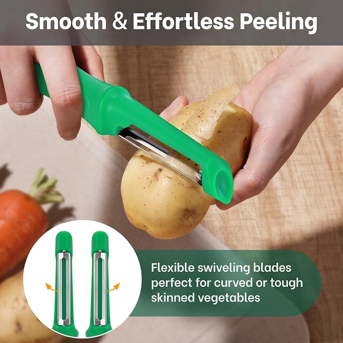 Beneno Swivel Vegetable Peeler, Premium Smooth Peeling Potato Peeler, Green | Razor-Sharp Stainless Steel Blade, Ergonomic Non-Slip Grip, Built-In Potato Eye Remover, Durable Design for Fruits & Veggies