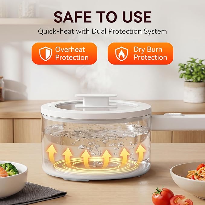 Electric Hot Pot, 1.5L Mini Electric Pot with Ceramic Non-stick Coating | Dual Power Control Electric Pot for Cookin Steak, Egg, Fried Rice, Soup,Ramen Cooker for Dorm, Travel, Camping, RV