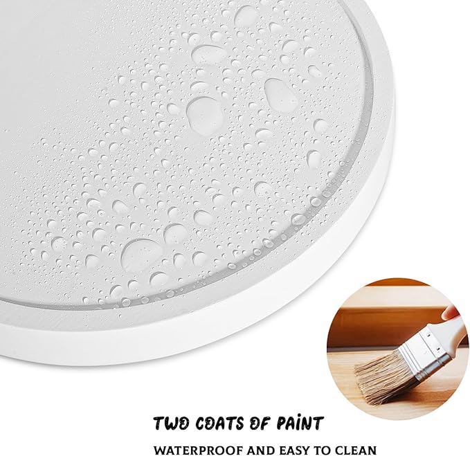 Wood Lazy Susan Turntable Kitchen Decor Round Table Tray, 10" White | waterpoof, East clean, Non-slip, Pantry Table Decorative Tray for condiment, spice