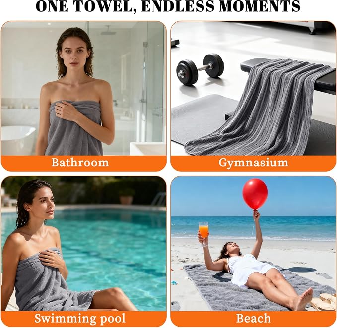 4 Pack Bath Towels Set 35 x 70in Extra Large, Ultra Soft Microfiber | Luxury Thick High Absorbent and Quick Dry Bath Sheet for Bathroom, Beach, Yoga, Sport,SPA, Fitness, Black