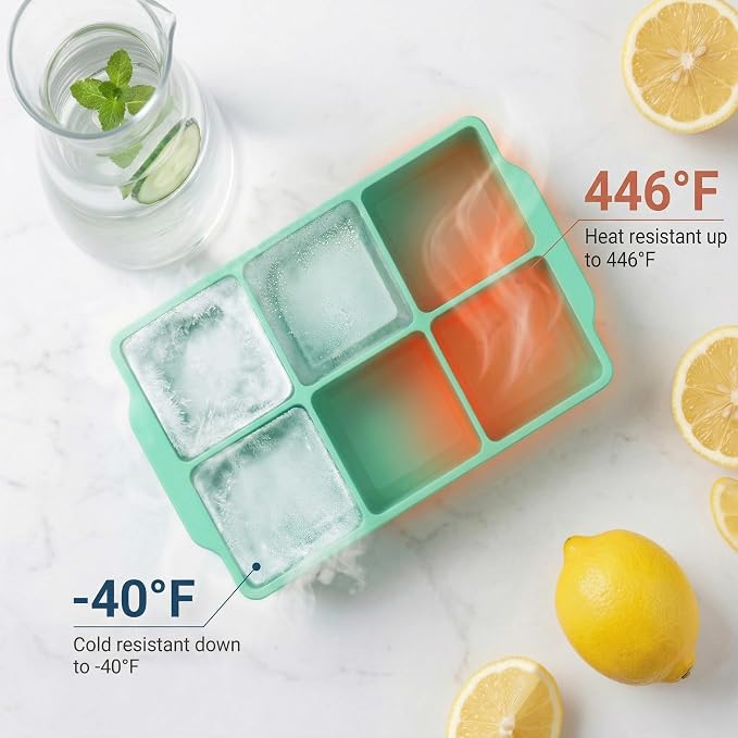 KitchFort® Large Silicone Ice Cube Tray (2-Pack) - 2" Big Ice Mold with Lid | Easy Release, Cocktail, Whiskey Ice Cubes Mold - Food Grade - Ice Cube Trays for Freezer - Stackable Silicone Ice Tray