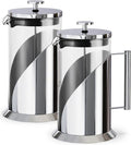 Cafe Du Chateau Stainless Steel French Press Coffee Maker 34 oz – Insulated Coffee Press with 4-Level Filtration, Manual Brewer for Tea, Camping & Travel, BPA-Free Glass (Pack of 2)
