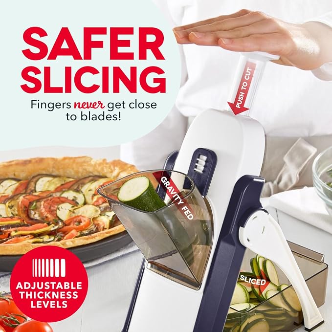 DASH Safe Slice Mandoline for Vegetables, Meal Prep & More with 30+ Presets & Thickness Adjuster, Midnight Navy