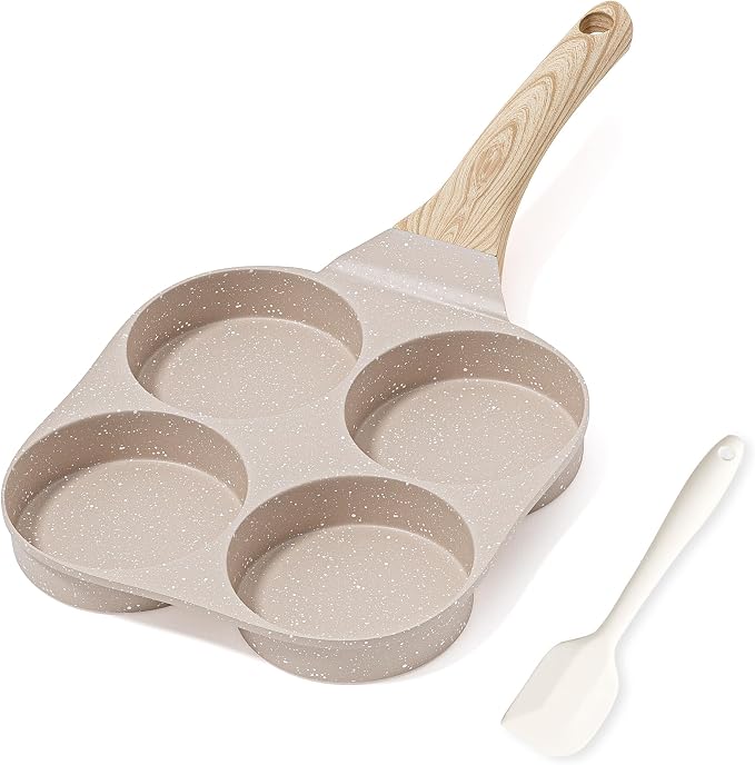 Caannasweis Egg Pan Omelette Pan, 4-Cup Nonstick Granite Omelette Skillet Breakfast Frying Pan Egg Cooker Suitable for Gas Stove & Induction Cookware, PFOA PFOS Free, Brown