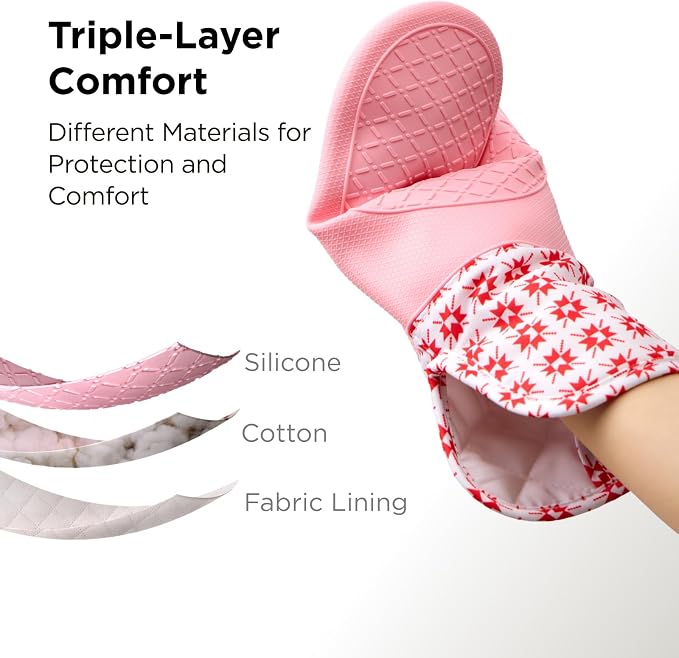 Kitchen Mama UltraShield Silicone Oven Mitts, Gem-Red | Heat Resistant, Non-Slip Surface, Waterproof, Flexible, Durable
