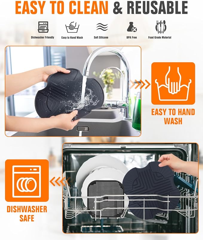 2 PCS Silicone Trivet & Splatter Shield for Ninja Crispi,Dark Blue&Black | Heat Resistant & Non-Slip Silicone,Blocks Oil Splashes,Guards Countertops,Reusable, Easy To Clean,Dishwasher Safe
