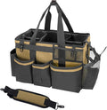 SCAVATA Wearable Cleaning Caddy Organizer with Handle & Shoulder Straps for Housekeepers, Under Sink & Car Cleaning Tool Organizer Bag with 4 Foldable Dividers (Tan)