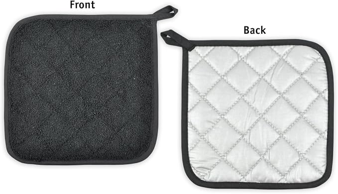 DII Basic Terry Collection Quilted 100% Cotton, Potholder, Black, 3 Piece