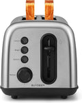 BUYDEEM DT420 2 Slice Toaster, Stainless Steel Toaster with Extra Wide Slots for Bagels, Muffins, High Lift Lever, 6 Shade Settings, Retro Sliver