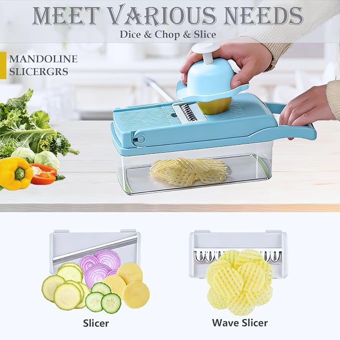 Vegetable Chopper Mandoline Slicer Home Kitchen Appliance Essential Gadget | Pro-Series Veggie Cutter with Container for Food Onion Fruit Salad Potato Christmas Gift House Cooking Supply Tool Item