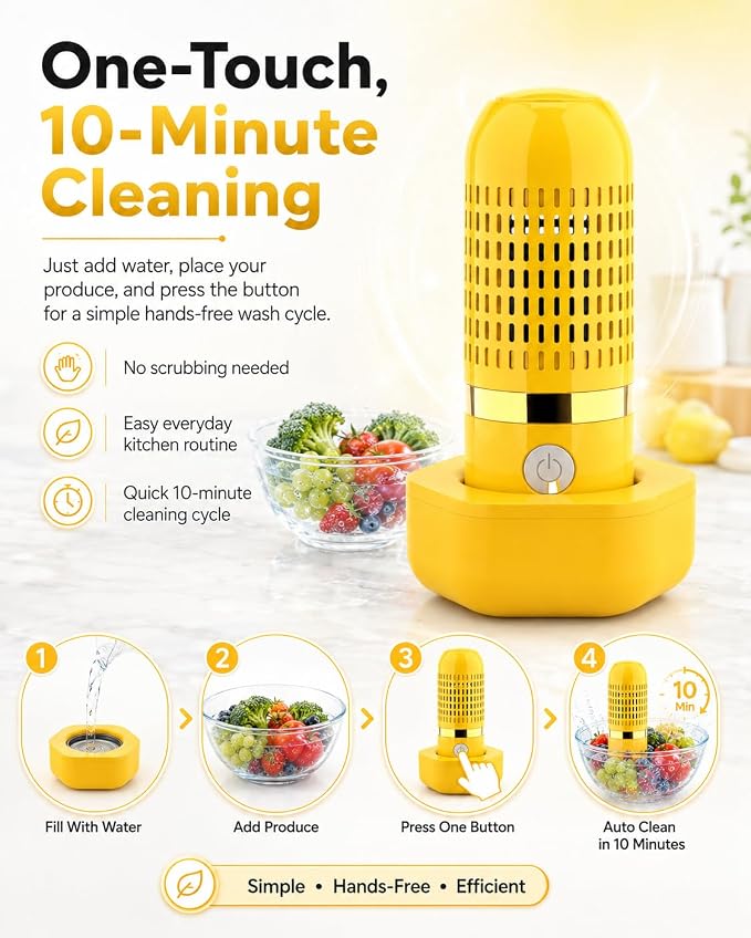 Produce Cleaner Vegetable Fruit Cleaning Wash Veggie Berry Washer Spinner Purifier Device Reviews Washing Bowl with Strainer Machine Purpose Household Gadgets Ultrasonic Portable